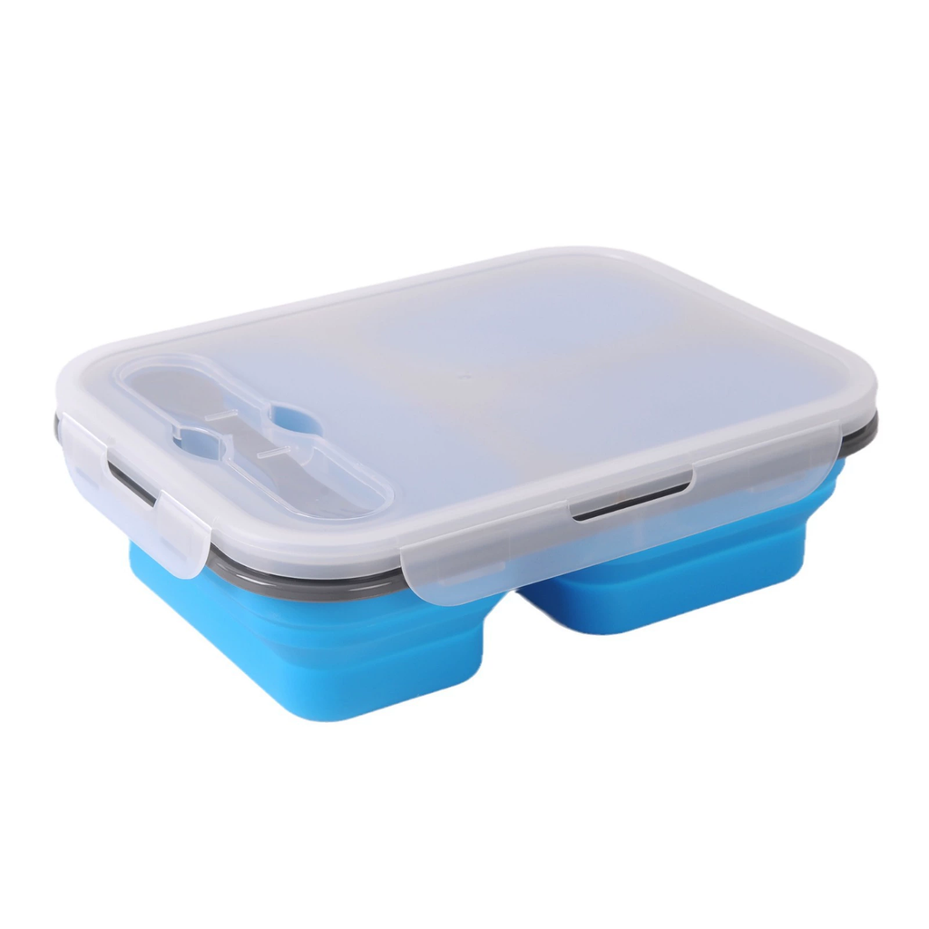 Foldable three-compartment silicone large-capacity lunch box