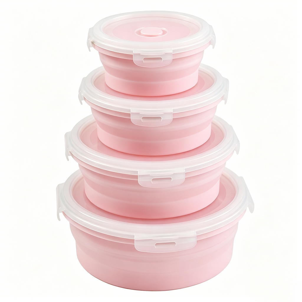 Round silicone folding portable lunch box