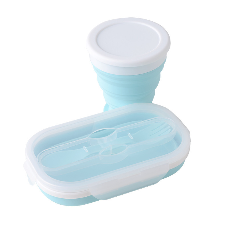 Foldable silicone lunch box and water cup set