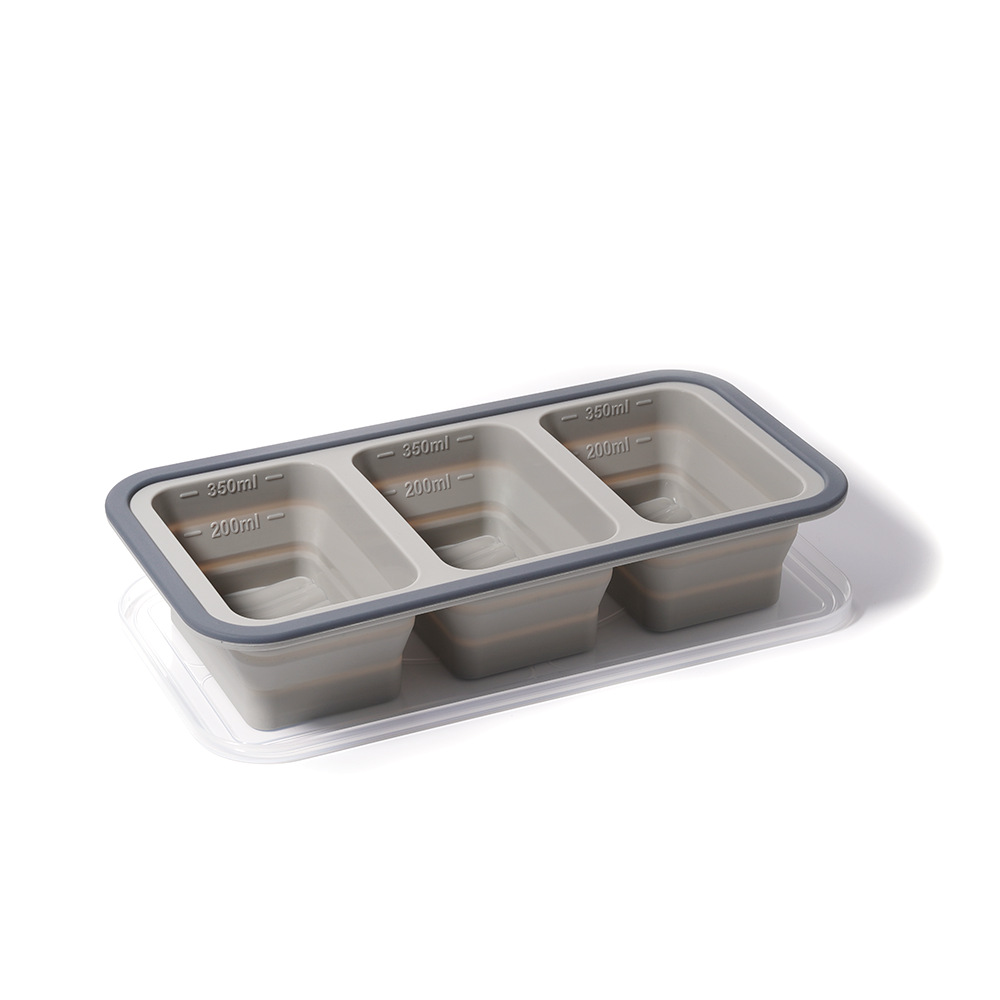Square layered foldable silicone freezer lunch box