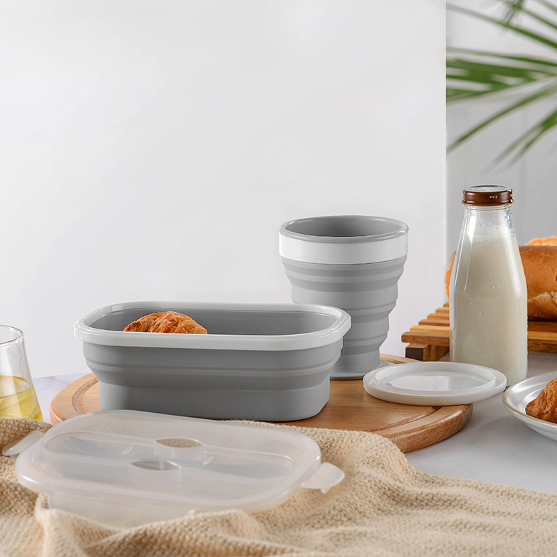 Foldable silicone lunch box and water cup set