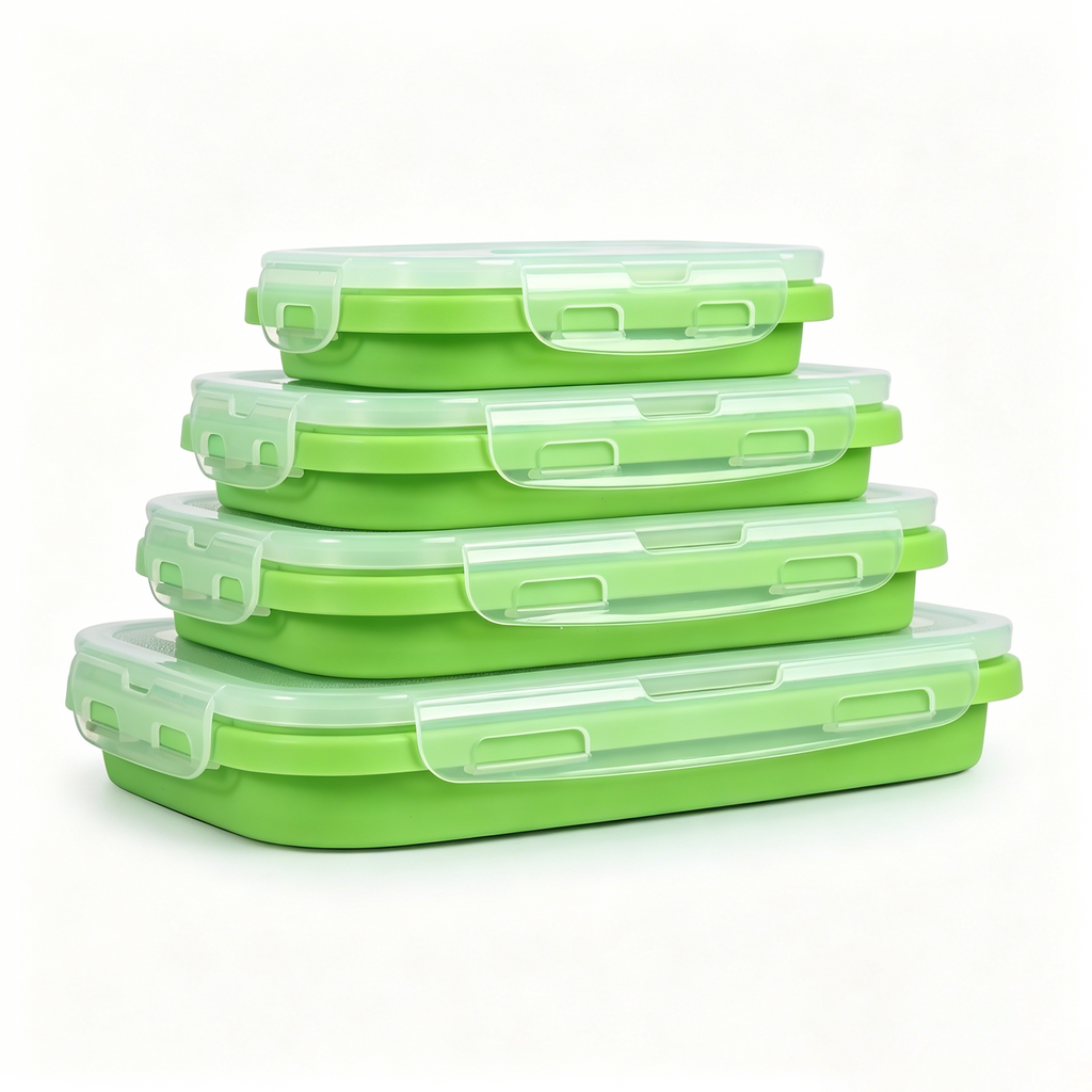 Foldable silicone lunchbox set, compressible travel bowl