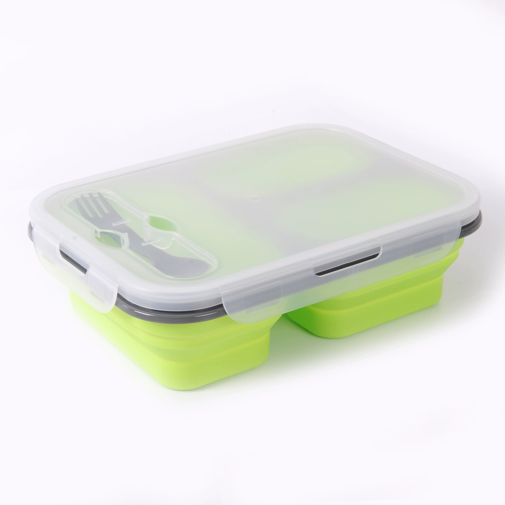 Foldable three-compartment silicone large-capacity lunch box
