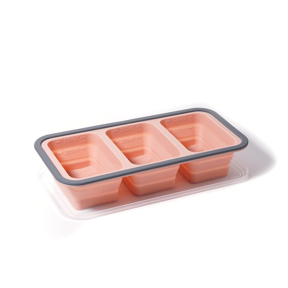 Square layered foldable silicone freezer lunch box