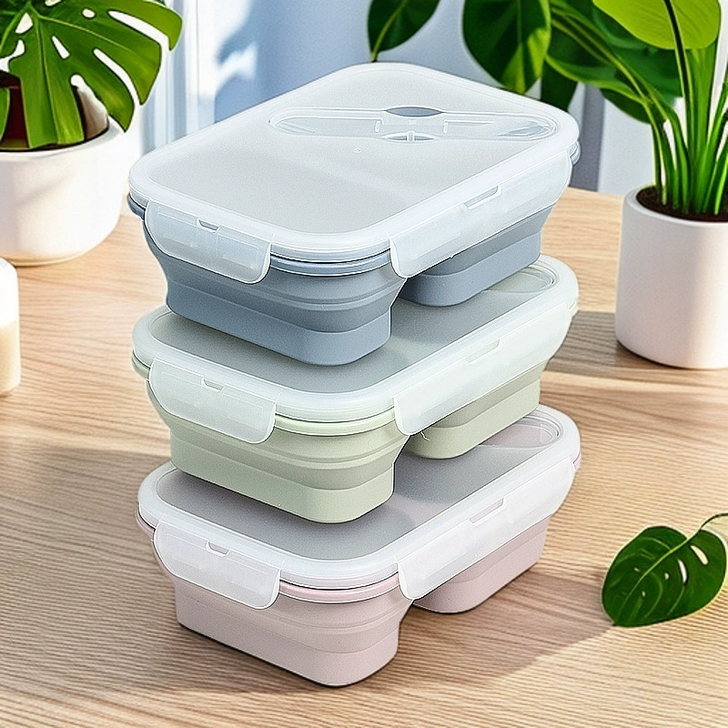Silicone folding lunch box, microwave-safe and easy to store