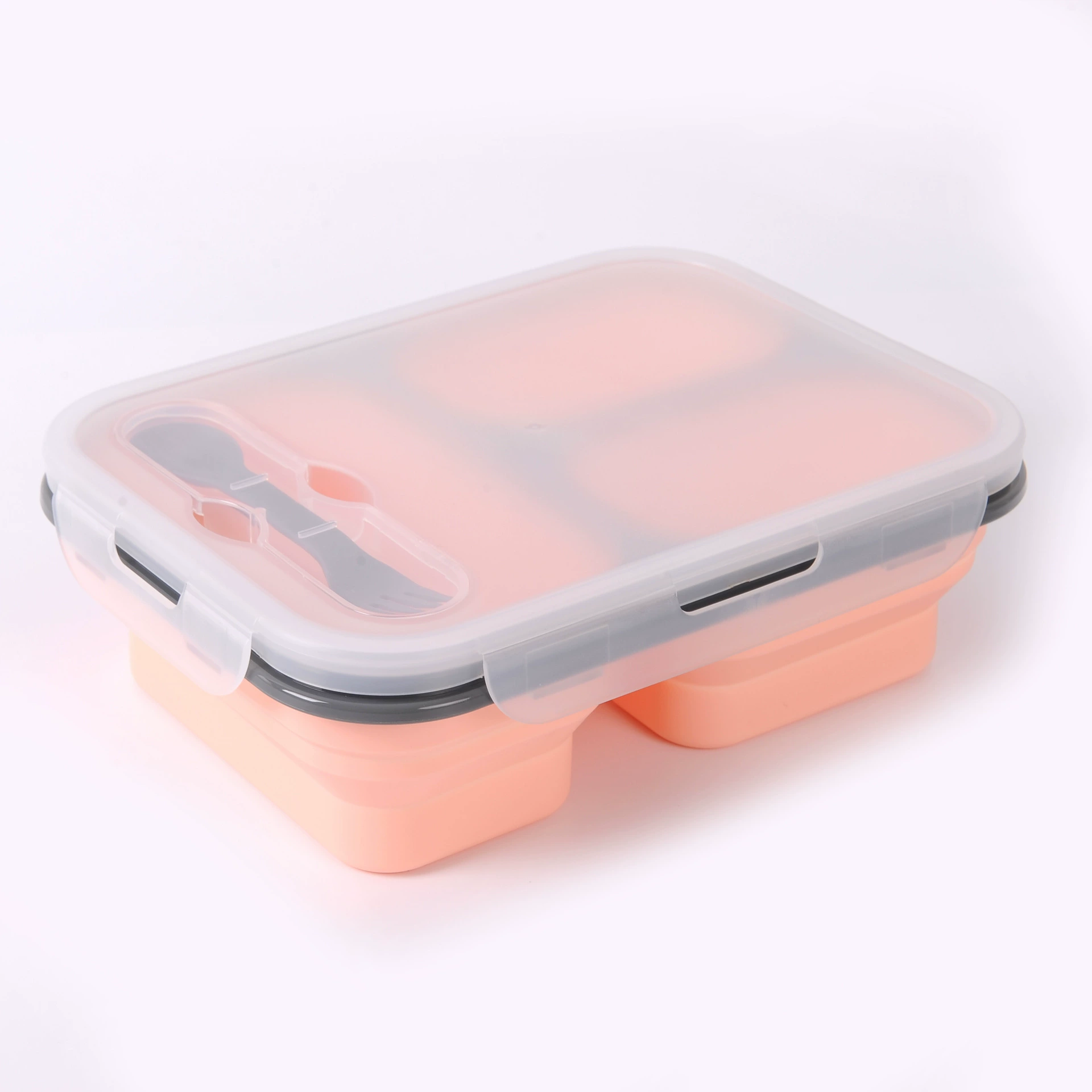 Foldable three-compartment silicone large-capacity lunch box
