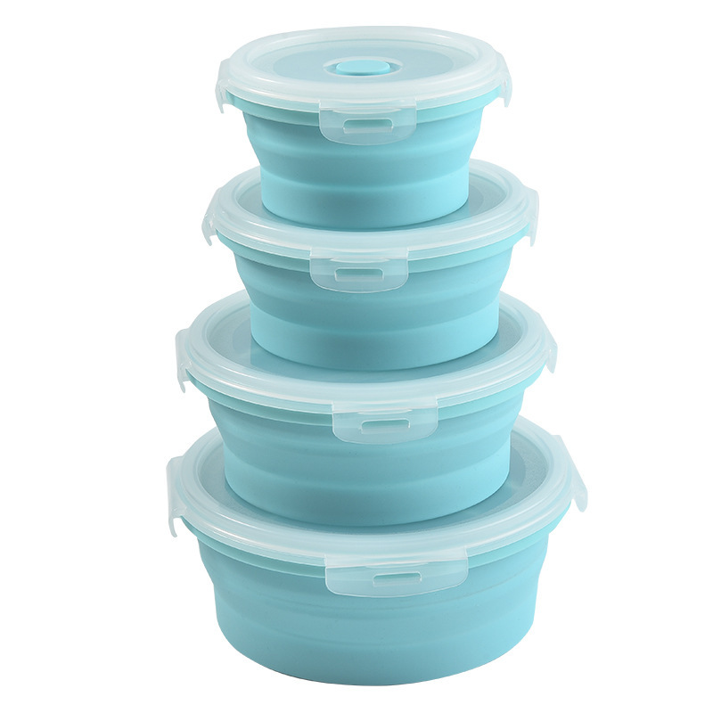 Round silicone folding portable lunch box