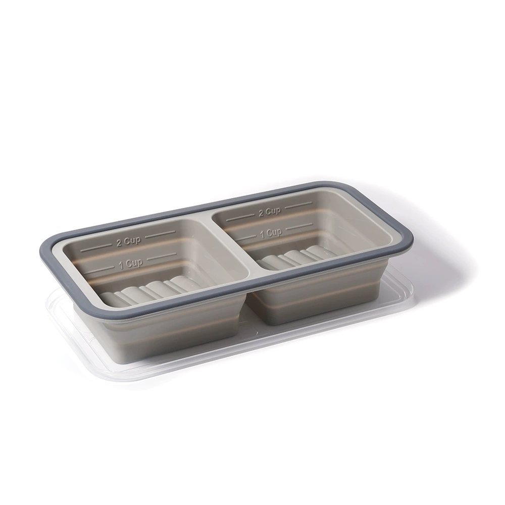 Square layered foldable silicone freezer lunch box
