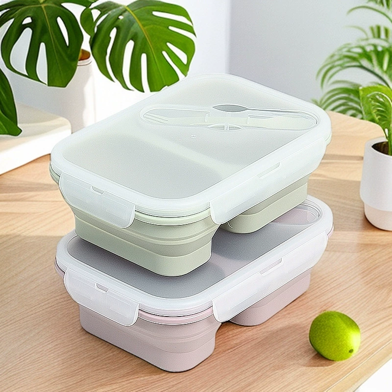 Silicone folding lunch box, microwave-safe and easy to store