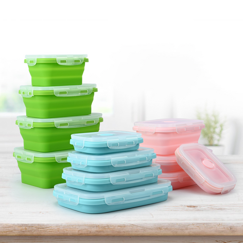 Foldable silicone lunchbox set, compressible travel bowl