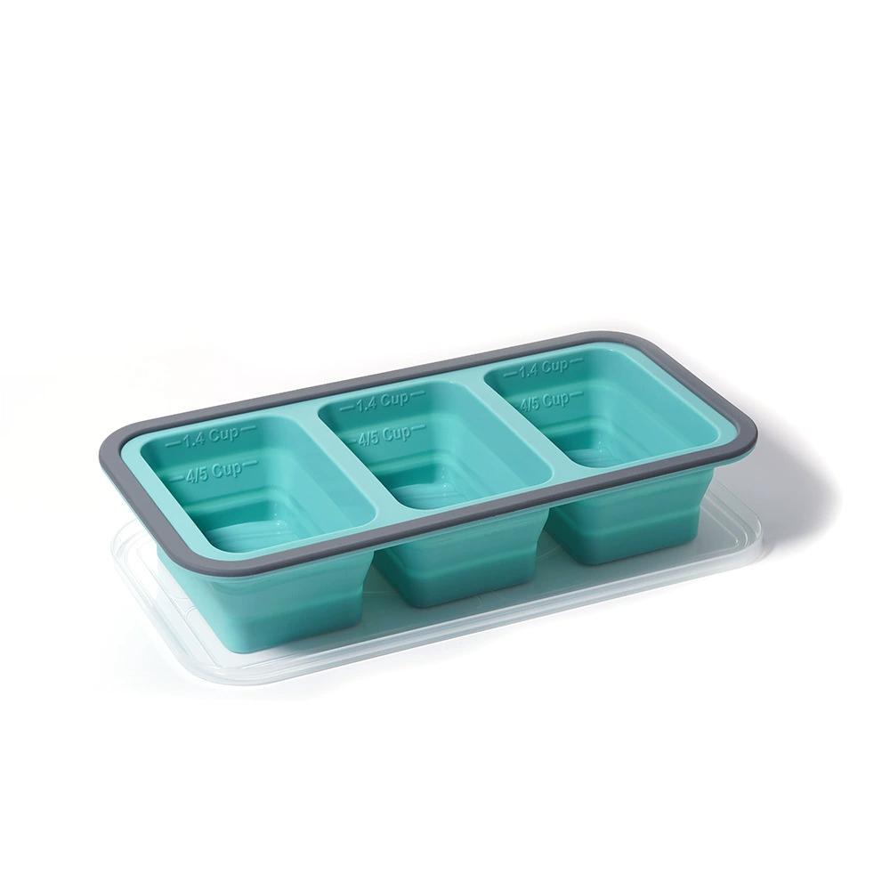 Square layered foldable silicone freezer lunch box