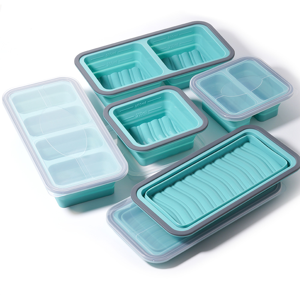 Square layered foldable silicone freezer lunch box