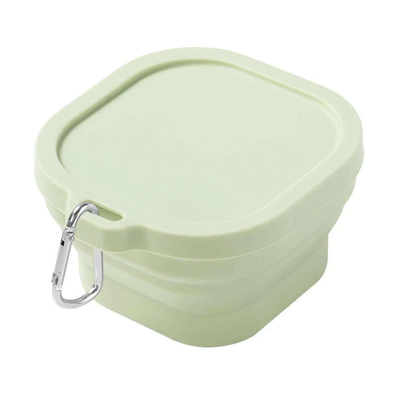 Portable silicone outdoor travel silicone folding square bowl lunch box cutlery set