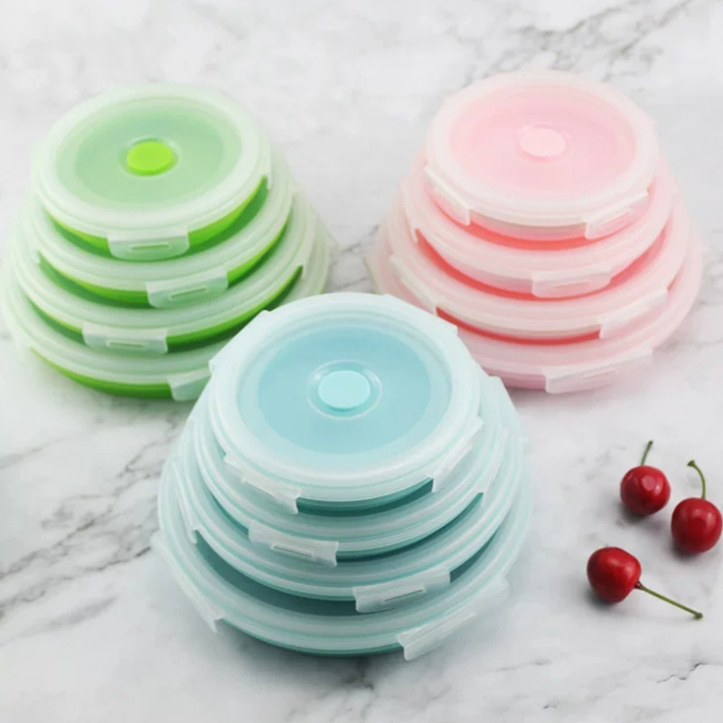Round silicone folding portable lunch box