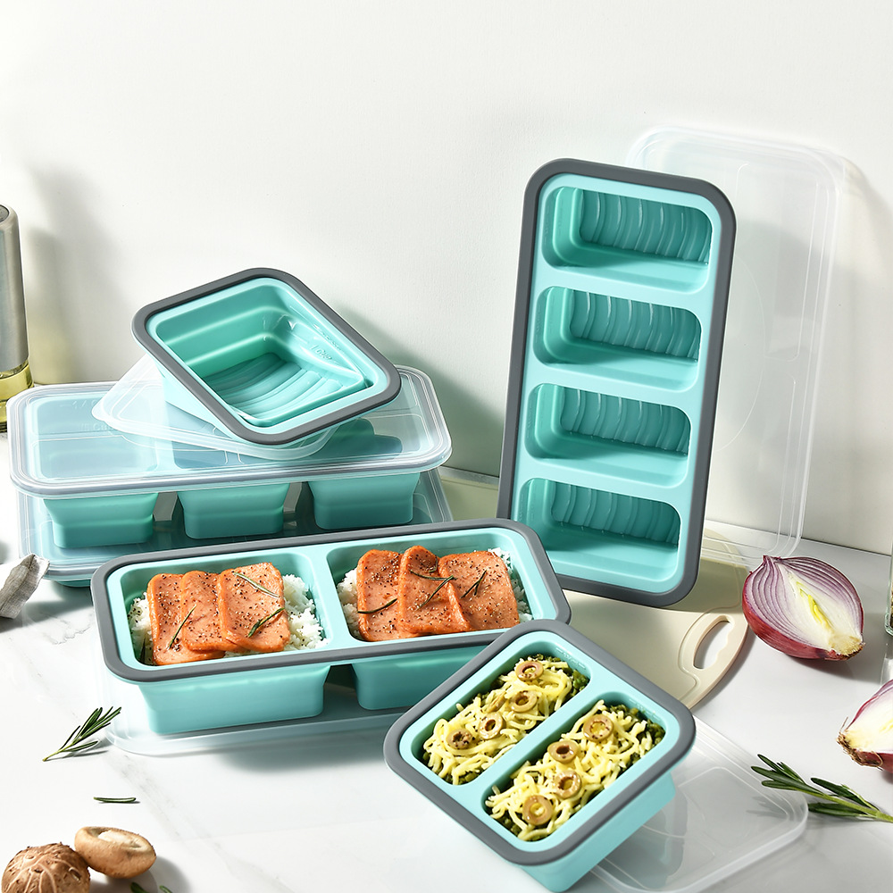 Square layered foldable silicone freezer lunch box