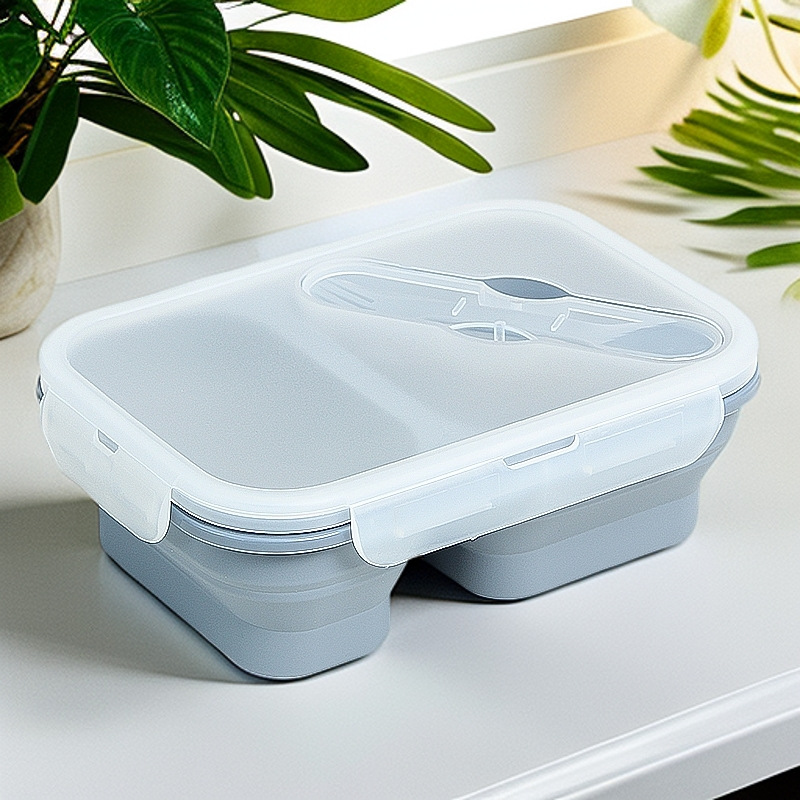 Silicone folding lunch box, microwave-safe and easy to store