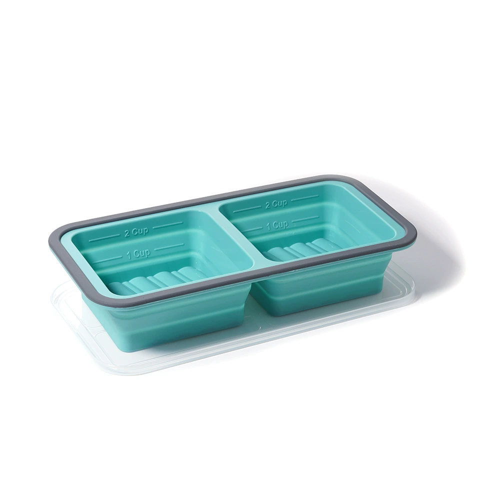 Square layered foldable silicone freezer lunch box