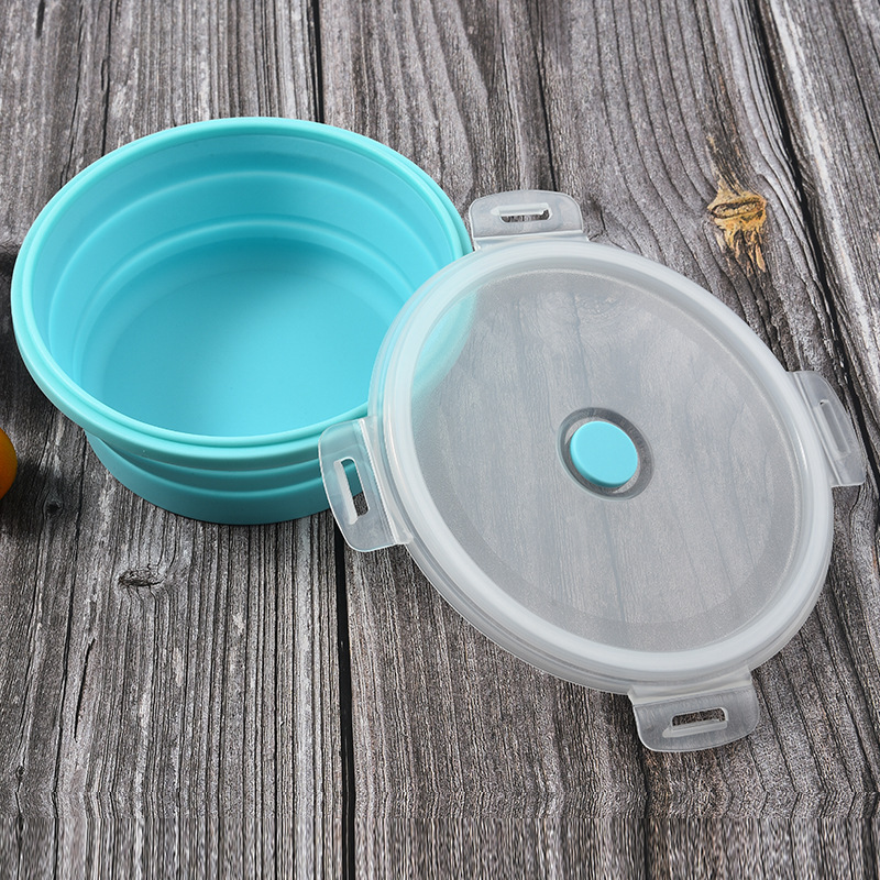 Round silicone folding portable lunch box