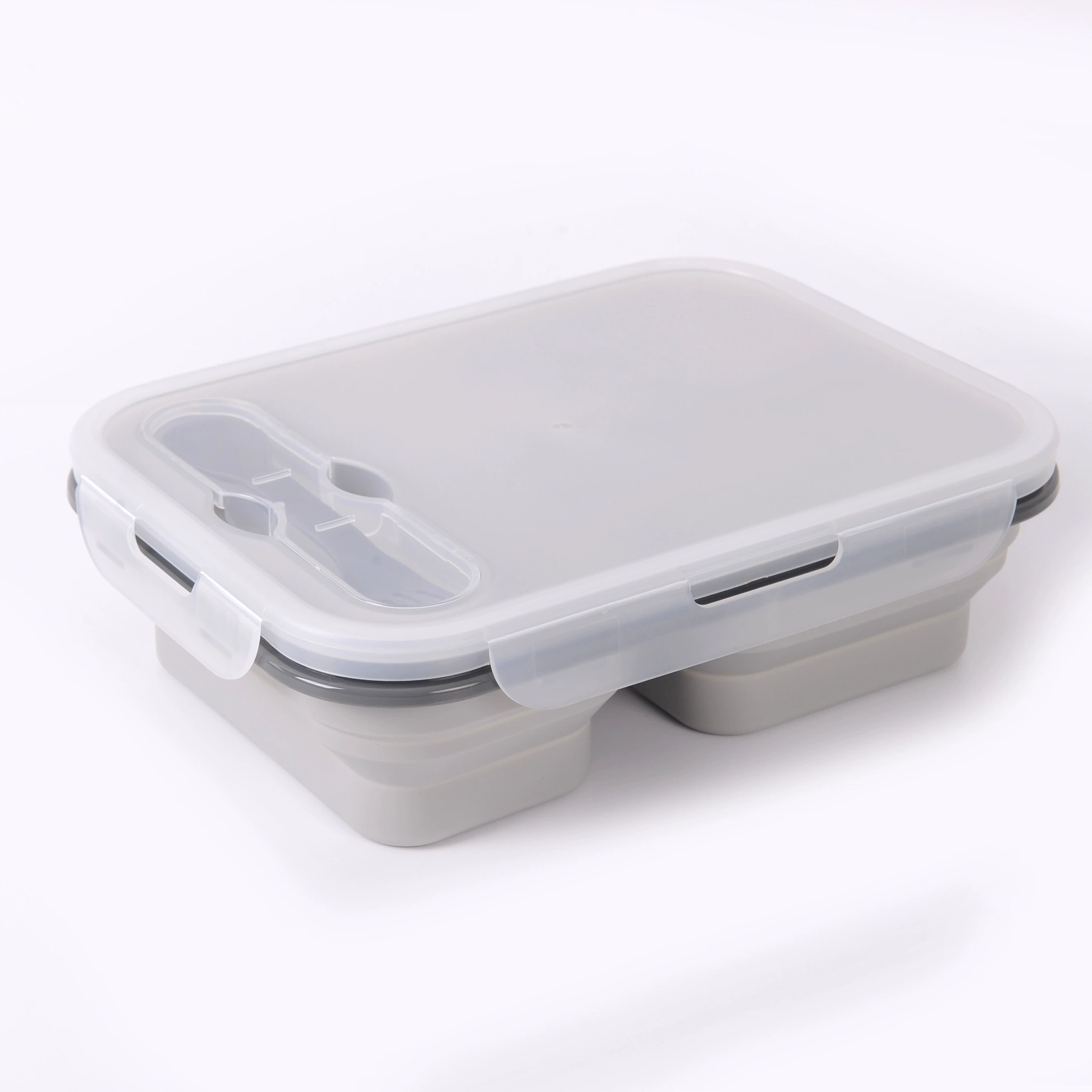 Foldable three-compartment silicone large-capacity lunch box