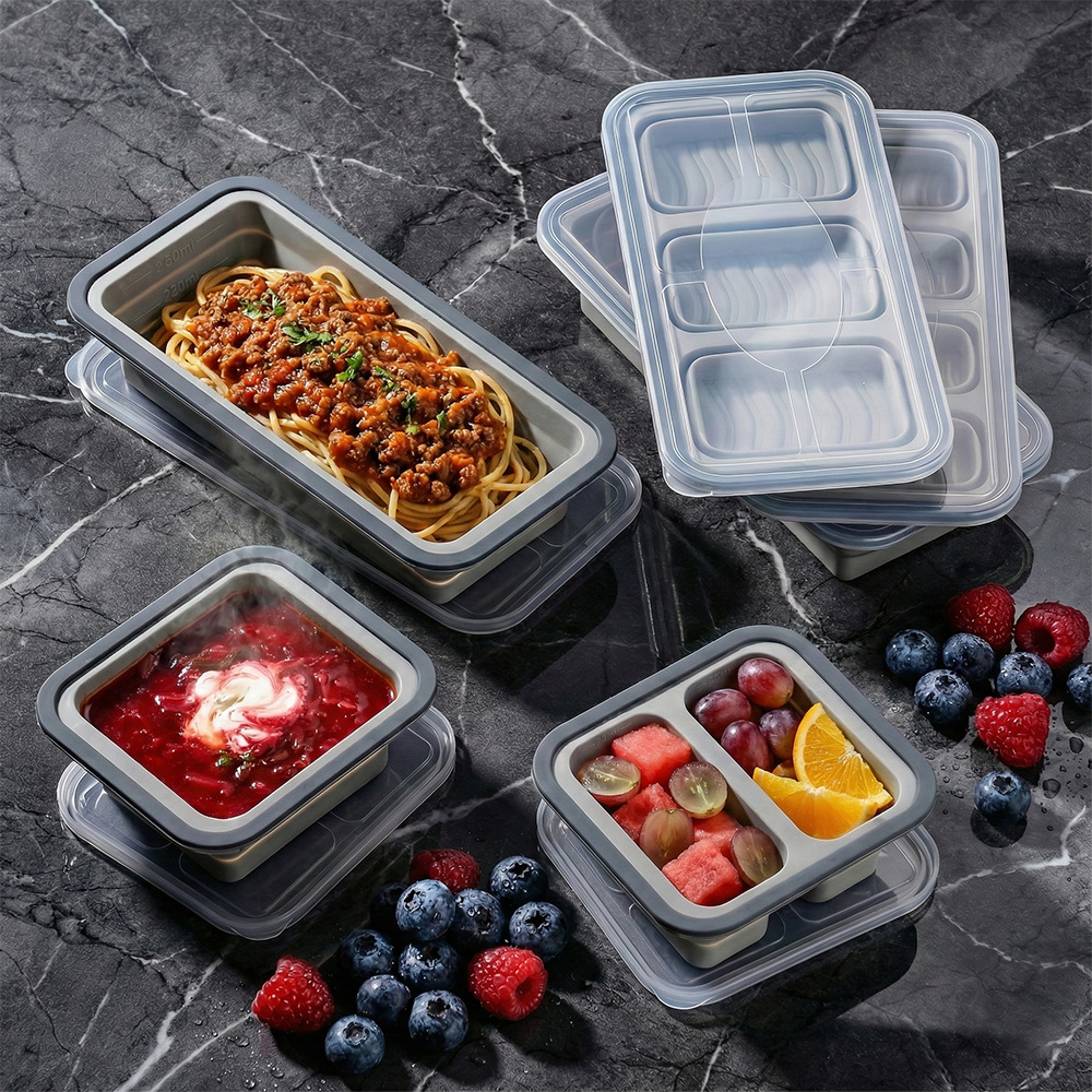 Square layered foldable silicone freezer lunch box
