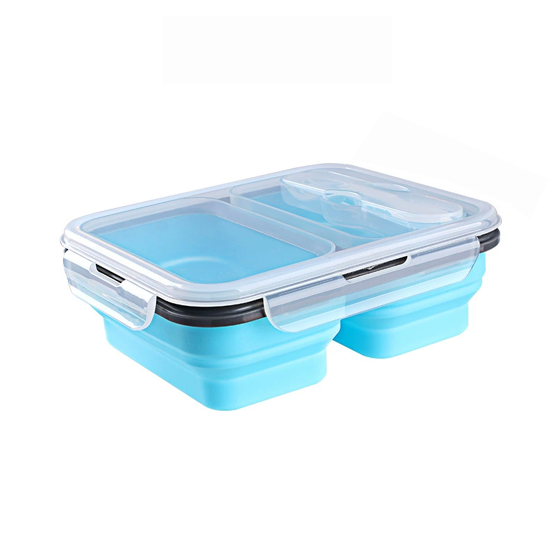 Two-compartment portable foldable silicone food storage container (fork included)