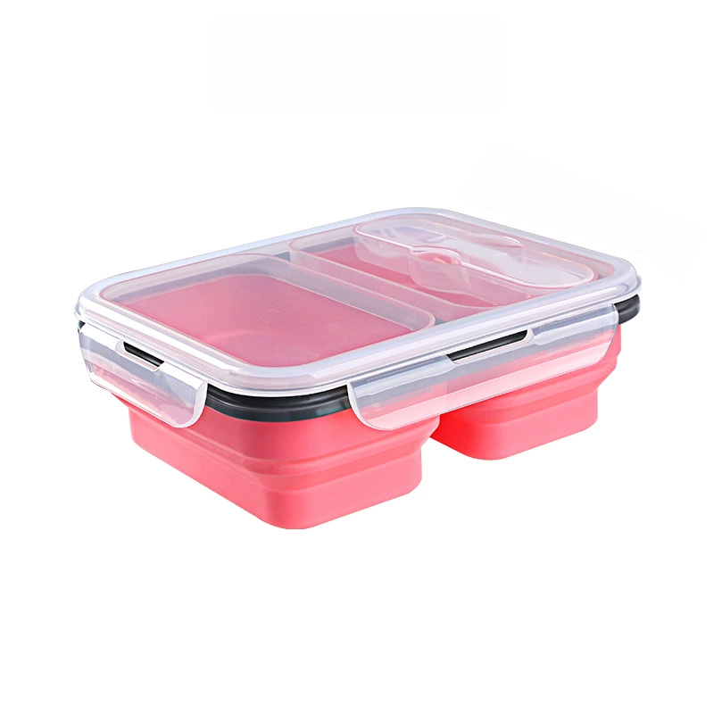 Two-compartment portable foldable silicone food storage container (fork included)