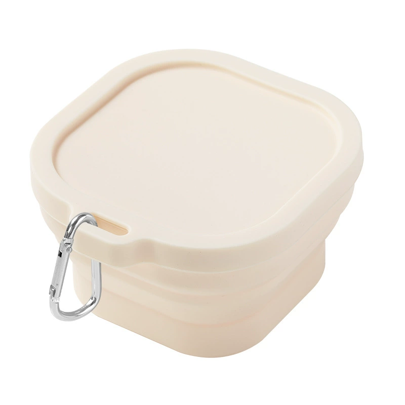 Portable silicone outdoor travel silicone folding square bowl lunch box cutlery set