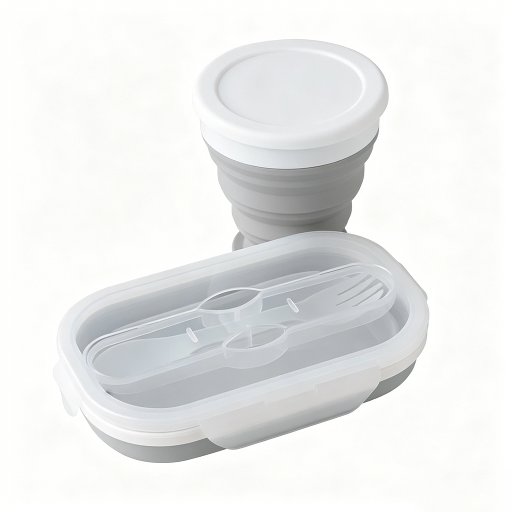 Foldable silicone lunch box and water cup set