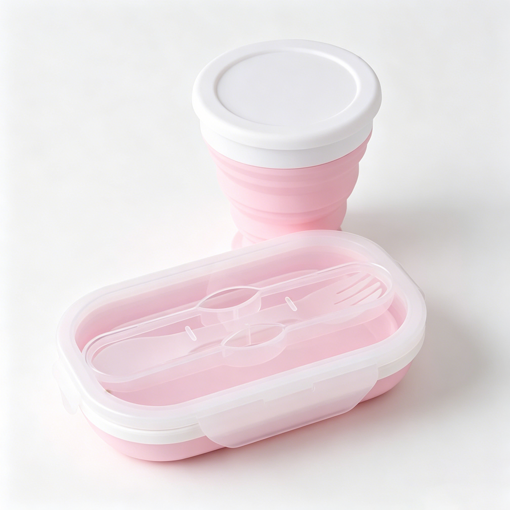 Foldable silicone lunch box and water cup set