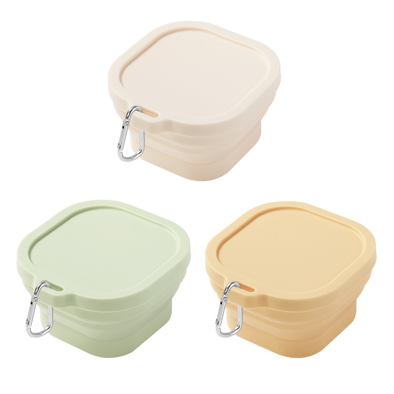 Portable silicone outdoor travel silicone folding square bowl lunch box cutlery set