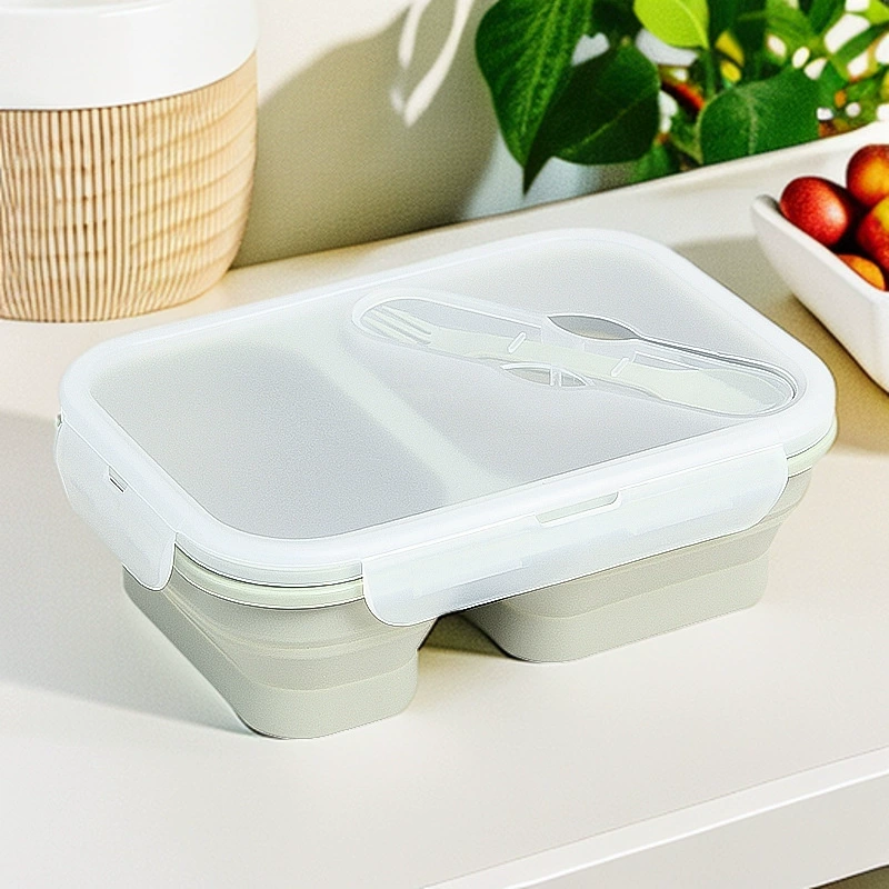 Silicone folding lunch box, microwave-safe and easy to store